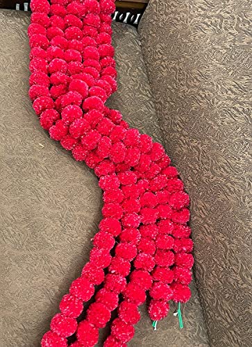 Image of SPHINX Artificial Marigold Fluffy Flowers Garlands (Red, 5 Pieces)