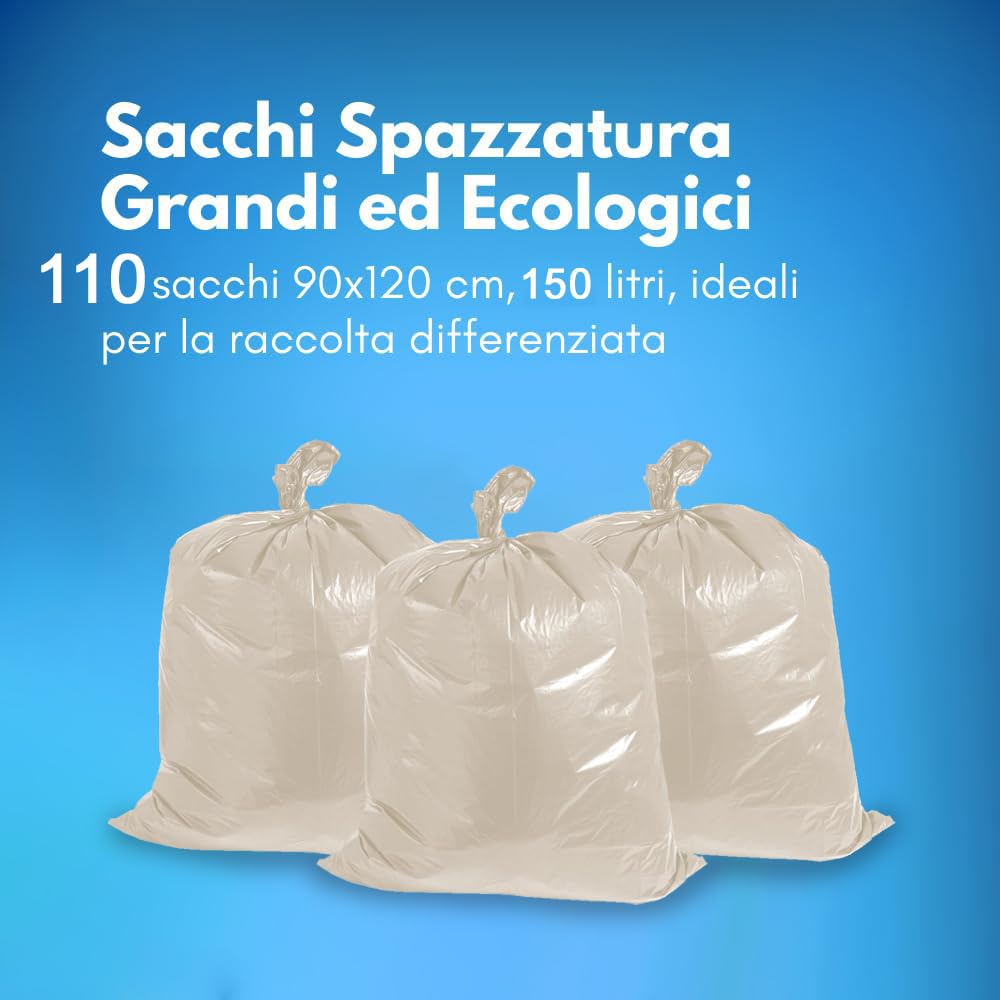 GM 110 Sacchi Ambra Trasparenti Extra Resistenti Mis. 90x120, 150 LT, Gr.170 a sacco, Confezione da 20 Kg, Realizzati al 100% Materiale Riciclato (PE),X Ristrutturazioni Giardinaggio Rifiuti Vari