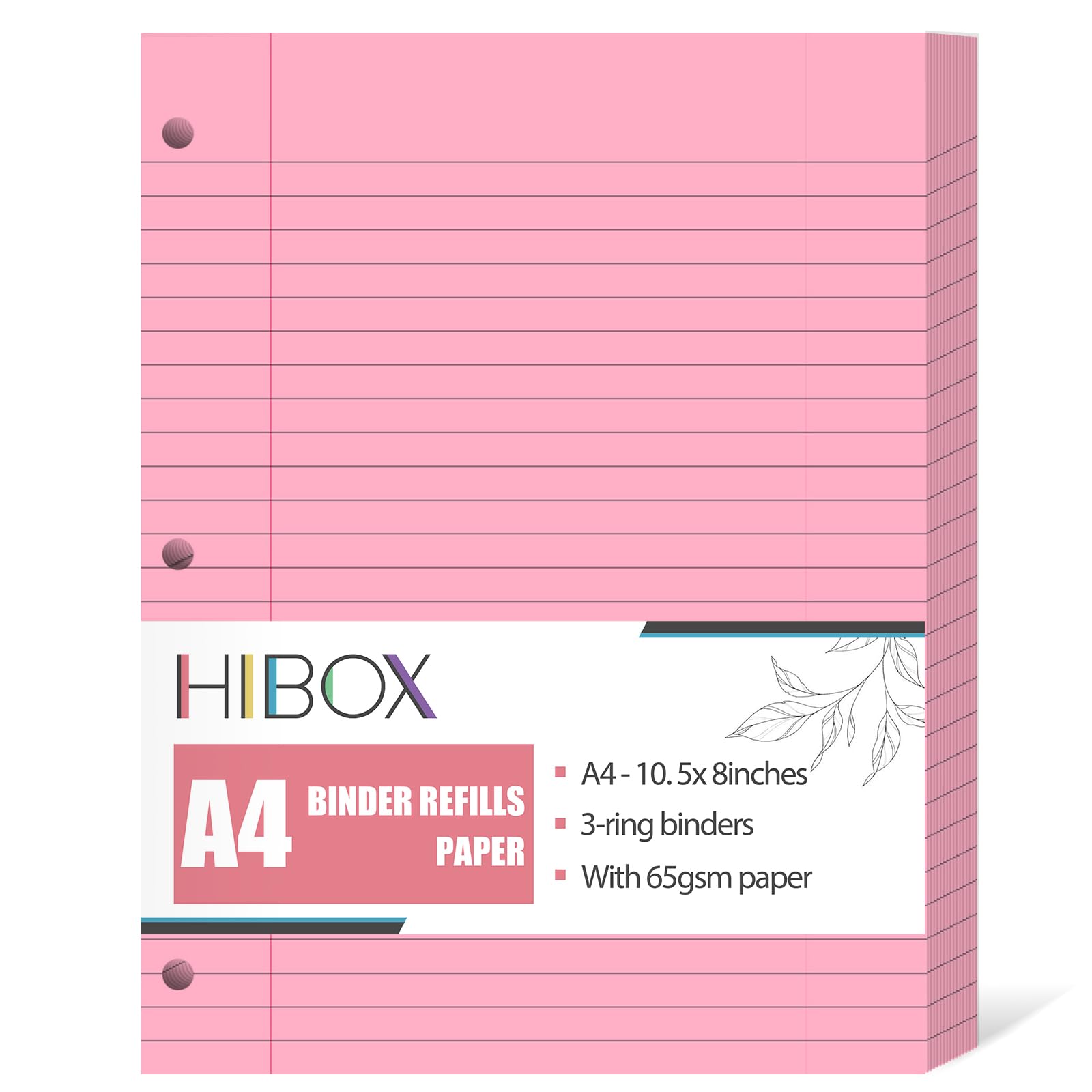 HIBOX 100 Sheets Lined Loose Leaf Paper — 3 Holes Ruled Binder Refill Paper Filler Paper for Women/Girls Writing Work Meeting Note Taking (Pink)