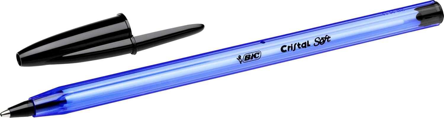 Bic Cristal Soft Ballpoint Pens Medium Tip (1.2 mm) with Easy Glide Ink – Black, Box of 10