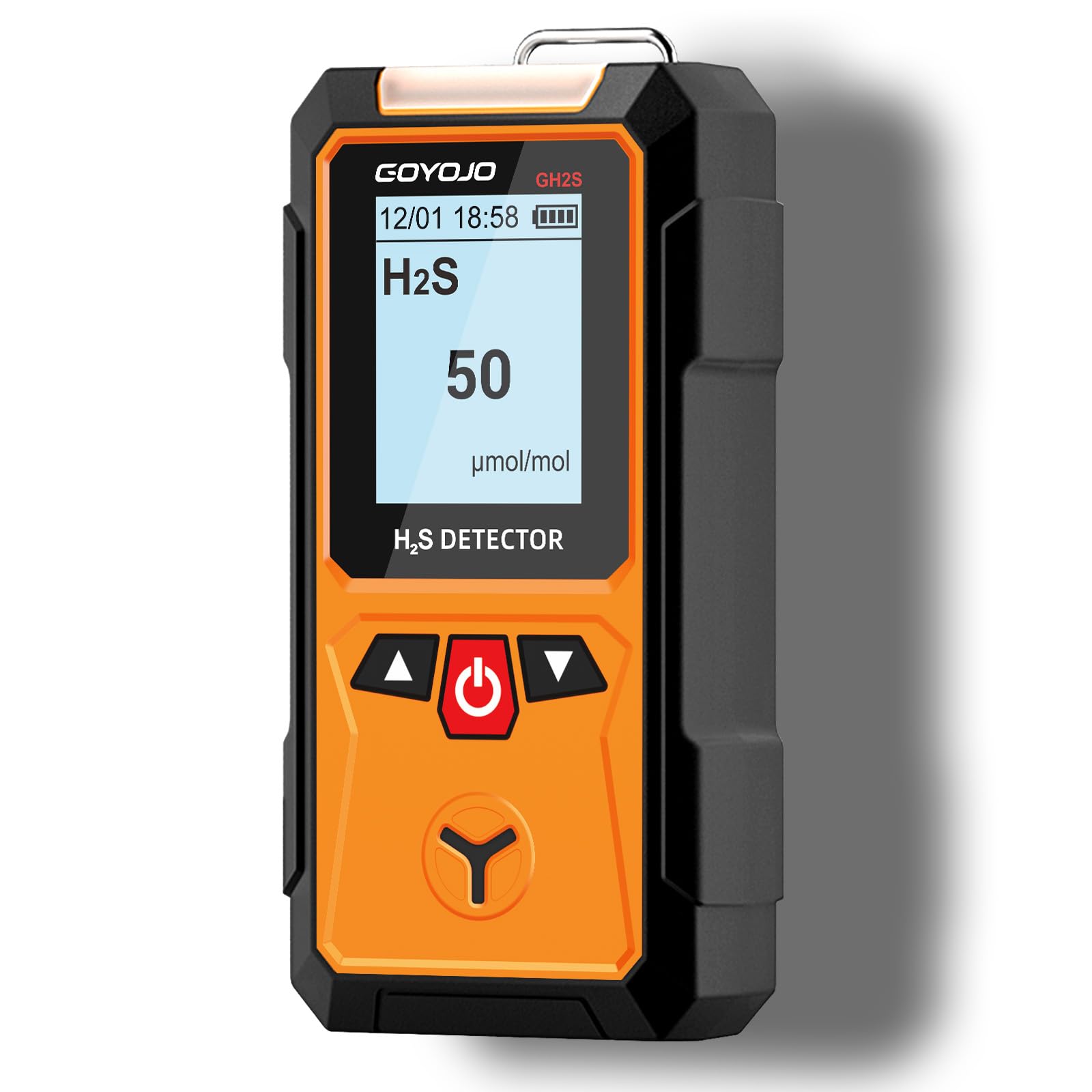 Détecteur de Gaz GOYOJO, Surveillant de Gaz D'hydrogène Sulfuré de 0 à 100 ppm (μmol/mol), Capteur Électrochimique H₂S avec Alarmes Sonores et Visuelles et Écran LCD