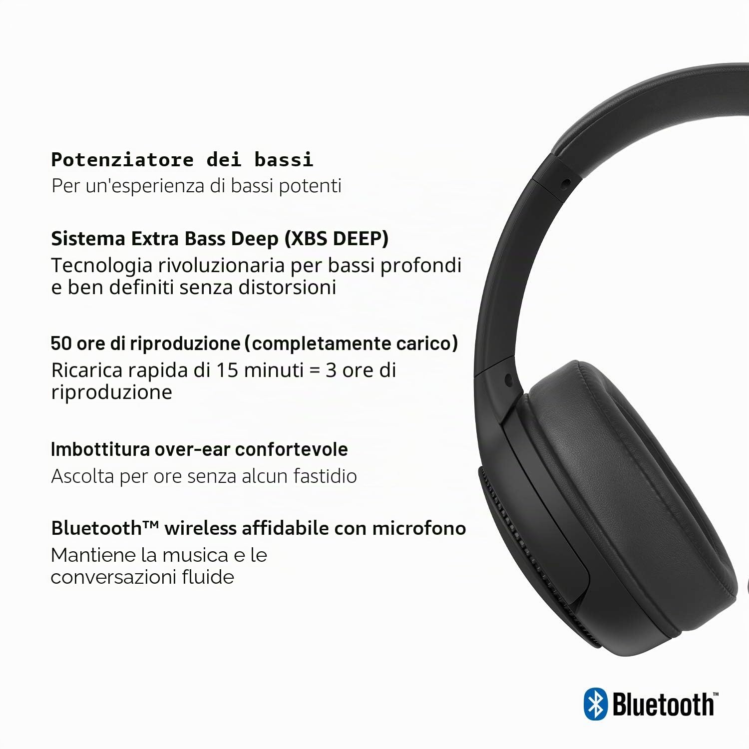 Panasonic RB-M300BE-K Cuffie Wireless a Padiglione, Bluetooth, Over Ear, Bassi Potenti e Nitidi, con Microfono Integrato, Ricarica Rapida, Nero
