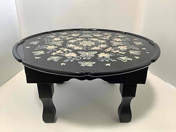 朝鮮美術　螺鈿　足付膳　折り畳み式　美品 Amazon.co.jp: 韓国雑貨螺鈿細工漆塗り折りたたみ式高級お膳 OZ