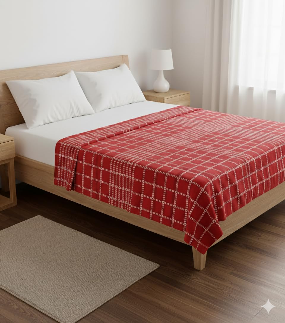 Hornbill Enterprises Single Size 100% Cotton Blanket/Solapur Chaddar/Cotton Bedsheet/Maroon Color (60x90 inches) Set 1 (Red)-image-3
