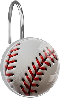 Ganchos para cortina de ducha, anillos de cortina de ducha de acero inoxidable, 12 unidades, color blanco y rojo béisbol deportivo