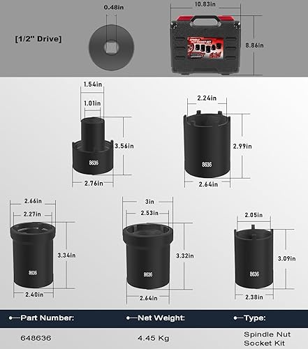 Miniatura 6 de Camoo 648636 Juego de llaves de tuerca de husillo, 5 piezas de enchufes de tuerca de eje para Ford Dana 50 60, para Dodge, Chevrolet y GMC de 1/2