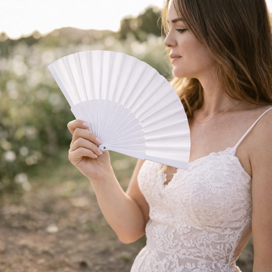 Set Ventagli Pieghevoli in Plastica Bianchi – 12/24/60 Pezzi Ventaglio Bianco Grande – Ideali per Matrimonio, Eventi, Cerimonie e Gadget Ospiti – Leggeri, Resistenti e Riutilizzabili (24, ventaglio)
