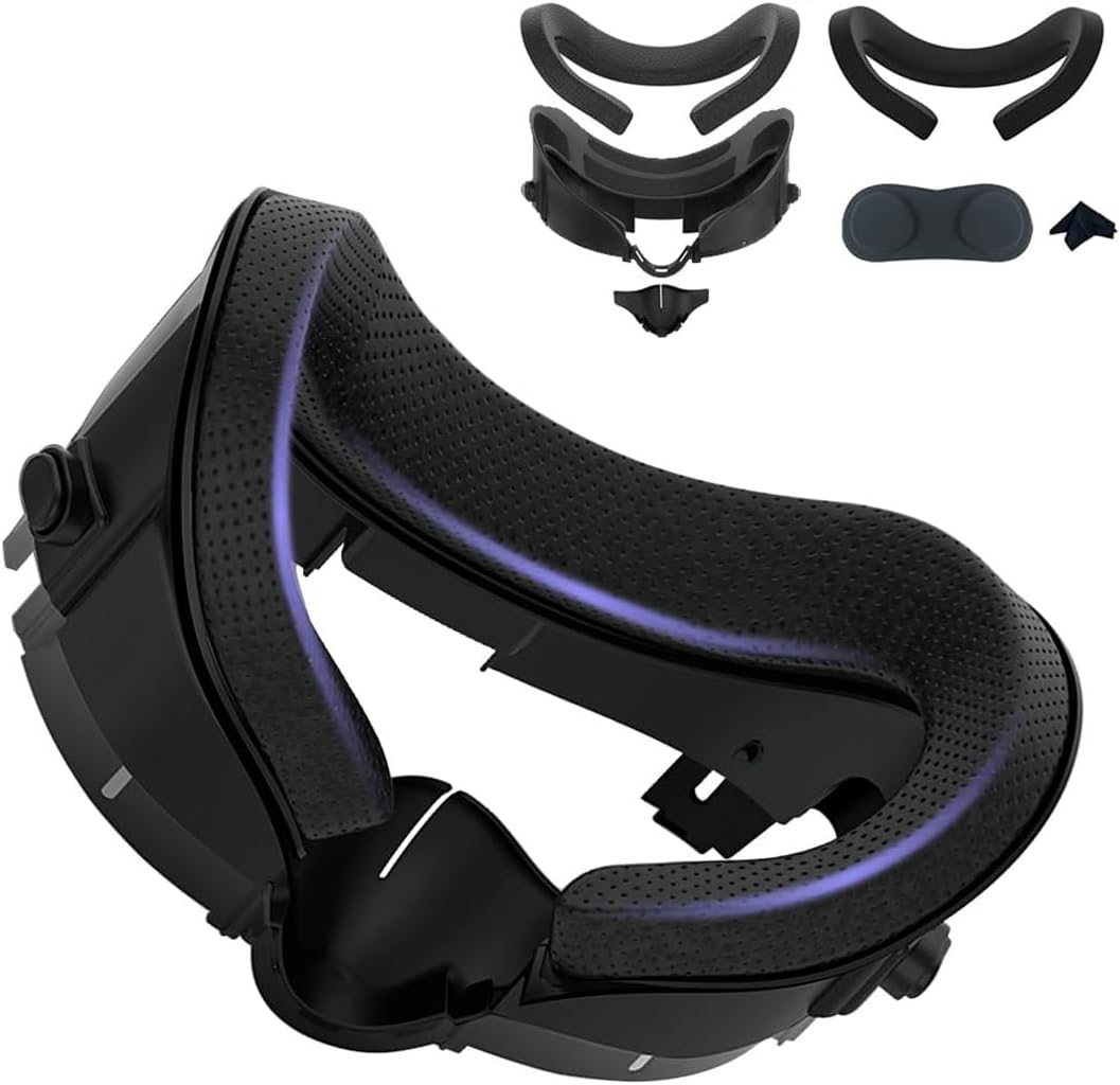 VR Facial Interface Bracket & Face Pad for Meta Quest 3 - Sweat-Proof Cover Replacement, Anti-Leakage Nose Pad & Lens Protector (4-in-1 Black)