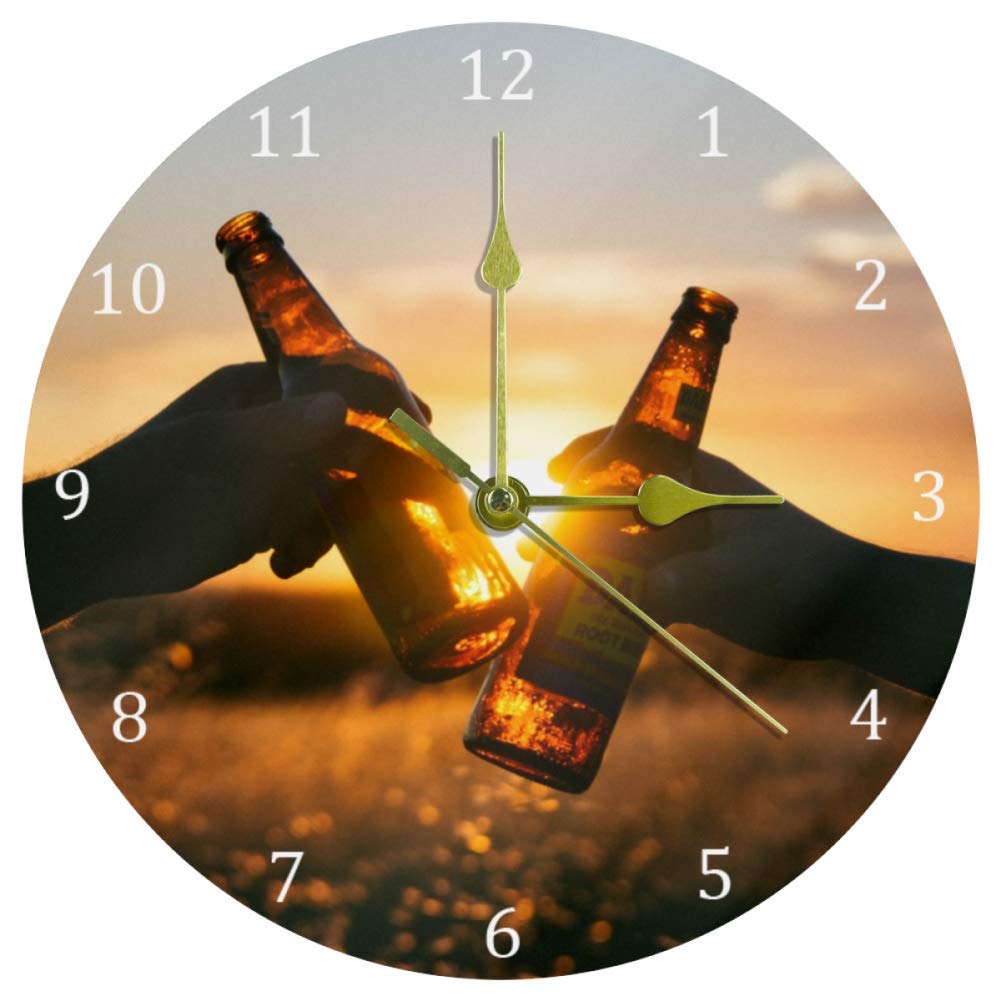 Ezioly Multicolor Drink Beer Cheers Wall Clock, 10 Inch Silent Non Ticking Quartz Battery Operated Round Wall Clocks For Home/Office/School Clock