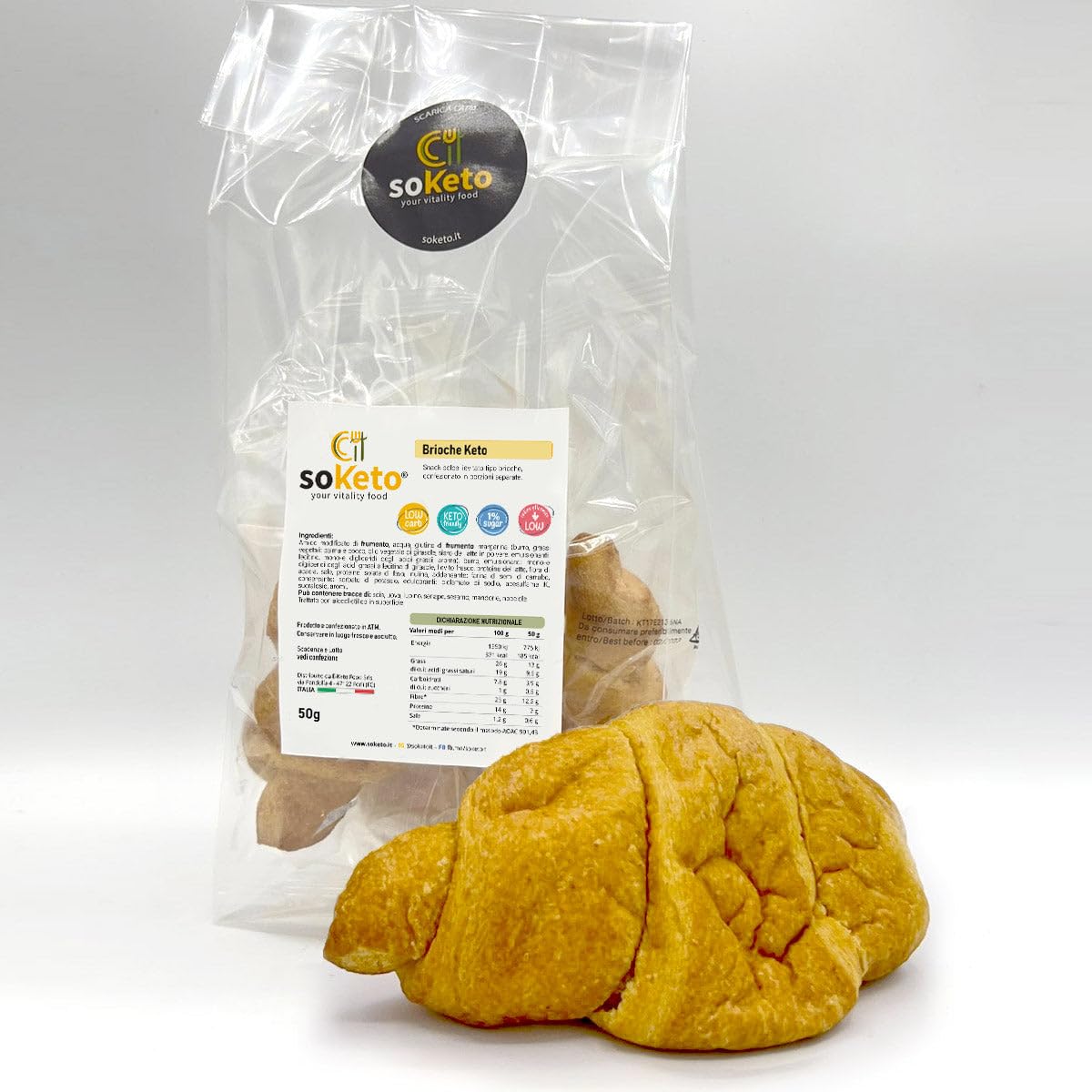 Keto Brioche Cornetto Keto (6 × 50 gr) avec seulement 4 g de glucides SANS sucre - Convient également pour les diabétiques (IG<2), les personnes âgées, les adultes et les enfants