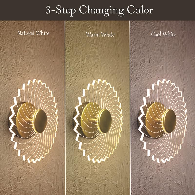Image of Luxury Spiral Pattern 3-in-1 LED Wall Lamp for Living Room & Bedroom | Fancy Wall Light for Home Decoration, Hallway & Indoor Ambient Lighting (Golden Finish)