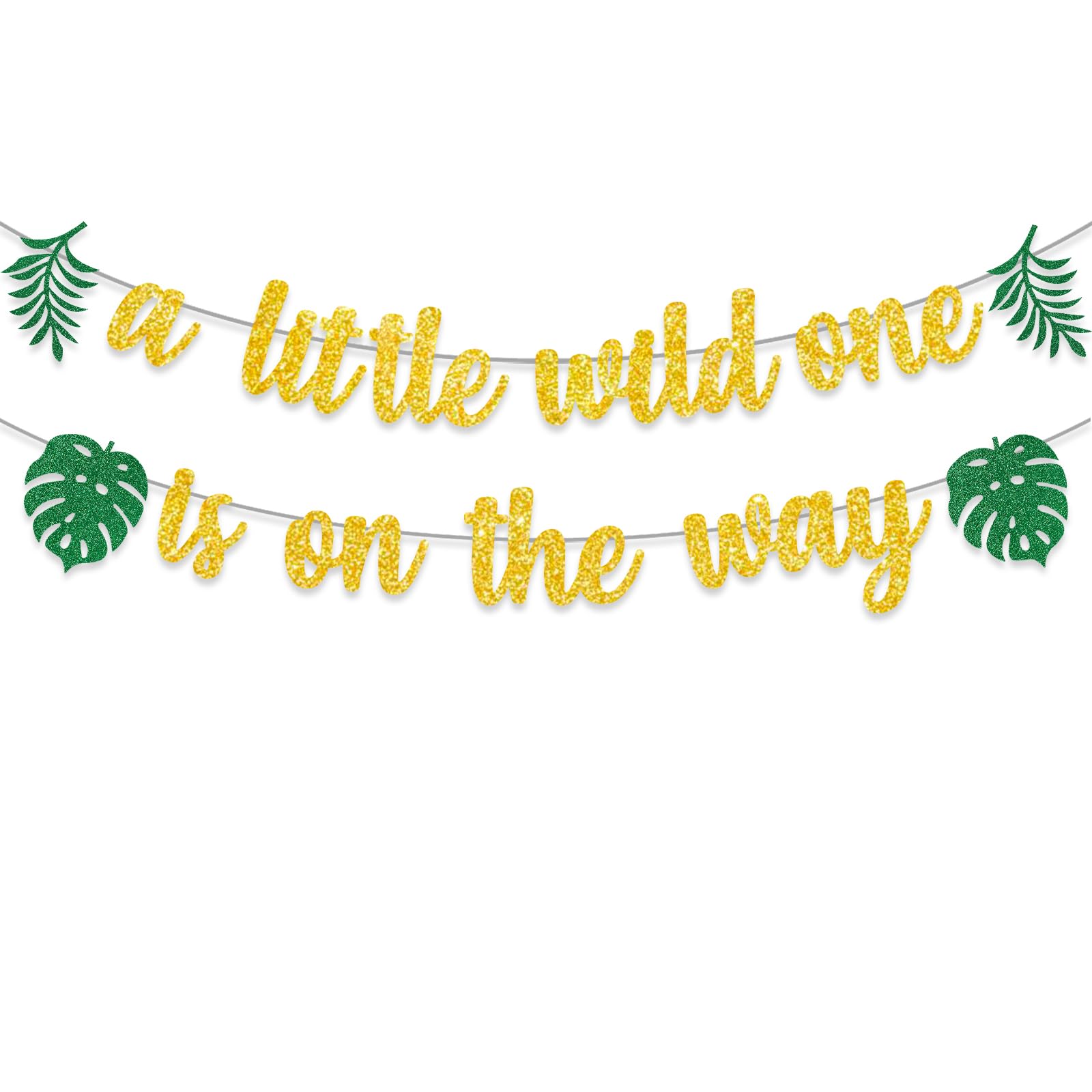 Jungle Safari Baby Shower Decoration Tropical Leaf Banner A Little Wild One Is On The Way Garlands Summer Supplies Gold