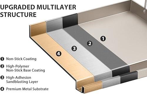 Miniatura 3 de Utheer - Plancha de asar universal con parte superior plana, placa rectangular universal de 17 x 13 pulgadas con asas extraíbles para parrillas de