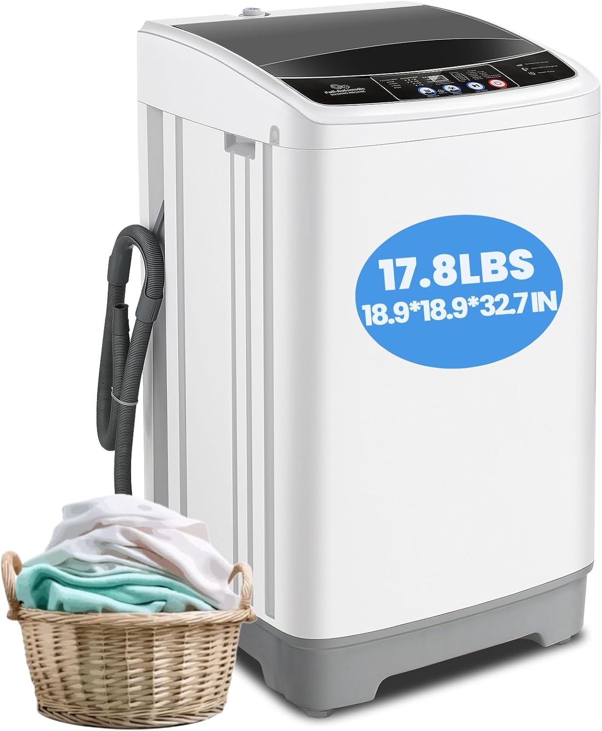 Nictemaw Portable Washing Machine 17.8Lbs Portable Washer 2.4 Cu.ft Full Automatic Compact Laundry Washer with 10 Programs 8 Water Levels, Built-in Drain Pump, Energy Saving for Apartment Home RVs