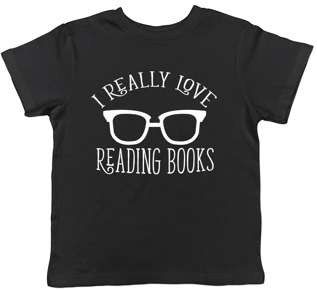 Shopagift Boys Black I Really Love Reading Books Childrens Kids Short Sleeve T-Shirt
