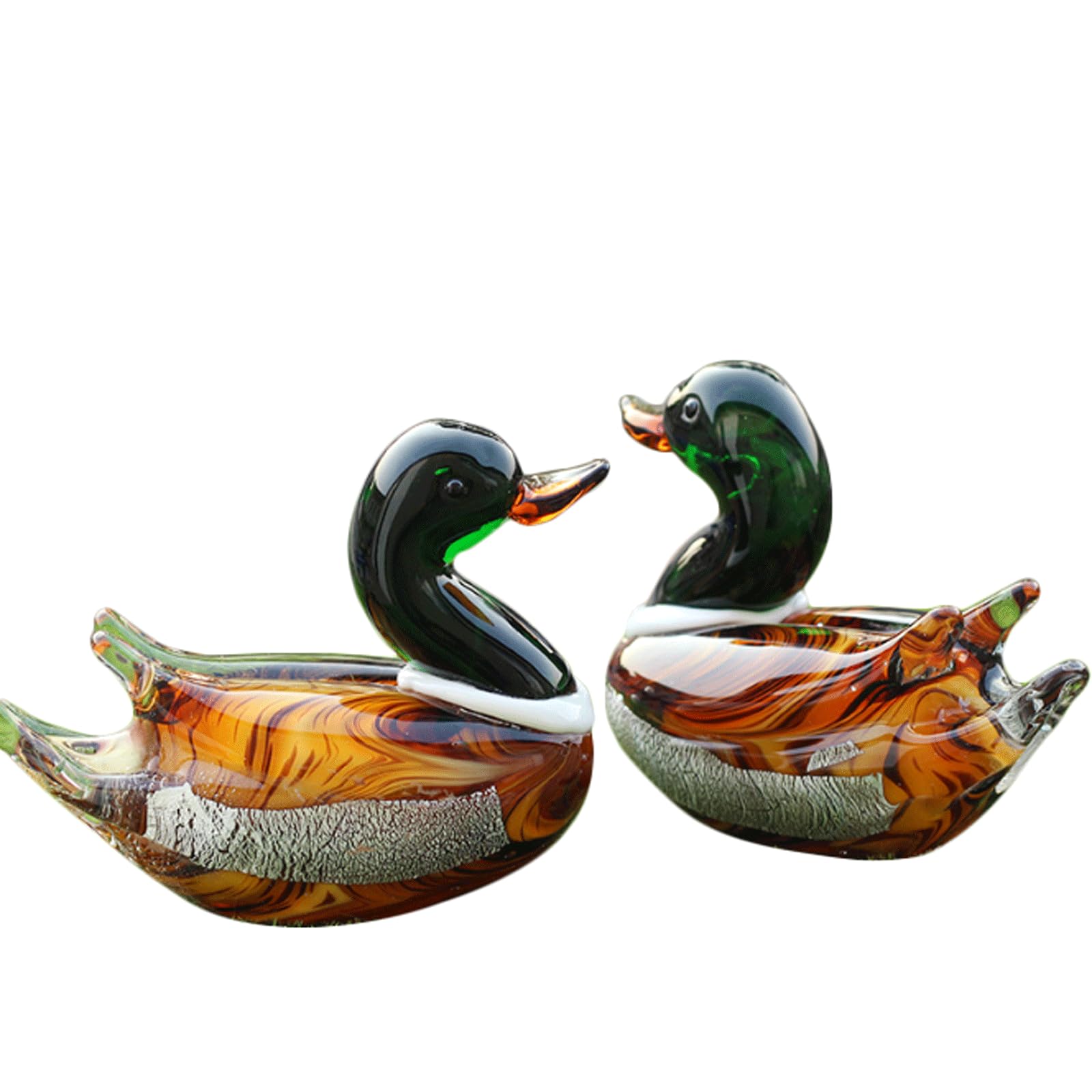 Glass Mandarin Duck Ornaments Animal Bird Statues A Pair of Duck Glass Crafts Living Room Desktop Decoration