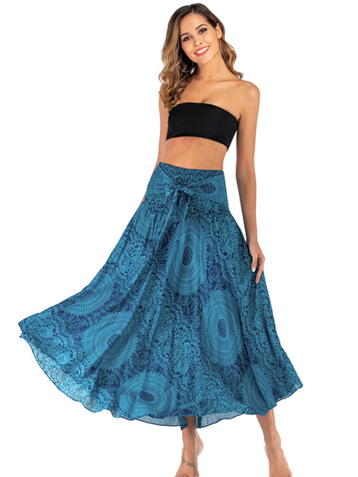 Adigaber 2 en 1 Jupon Femme Long Taille Haute Longue Maxi Jupe Bohême Tour de Taille Elastique Jupe Maxi Décontractée Vacances L'été Plage