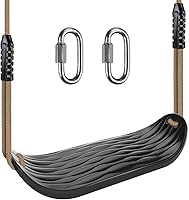 SELEWARE Non-Slip Plastic Swing Seat for Kids - Adjustable Rope Tree Swing with Carabiners, Heavy Duty 250lbs Playground Accessory, Black