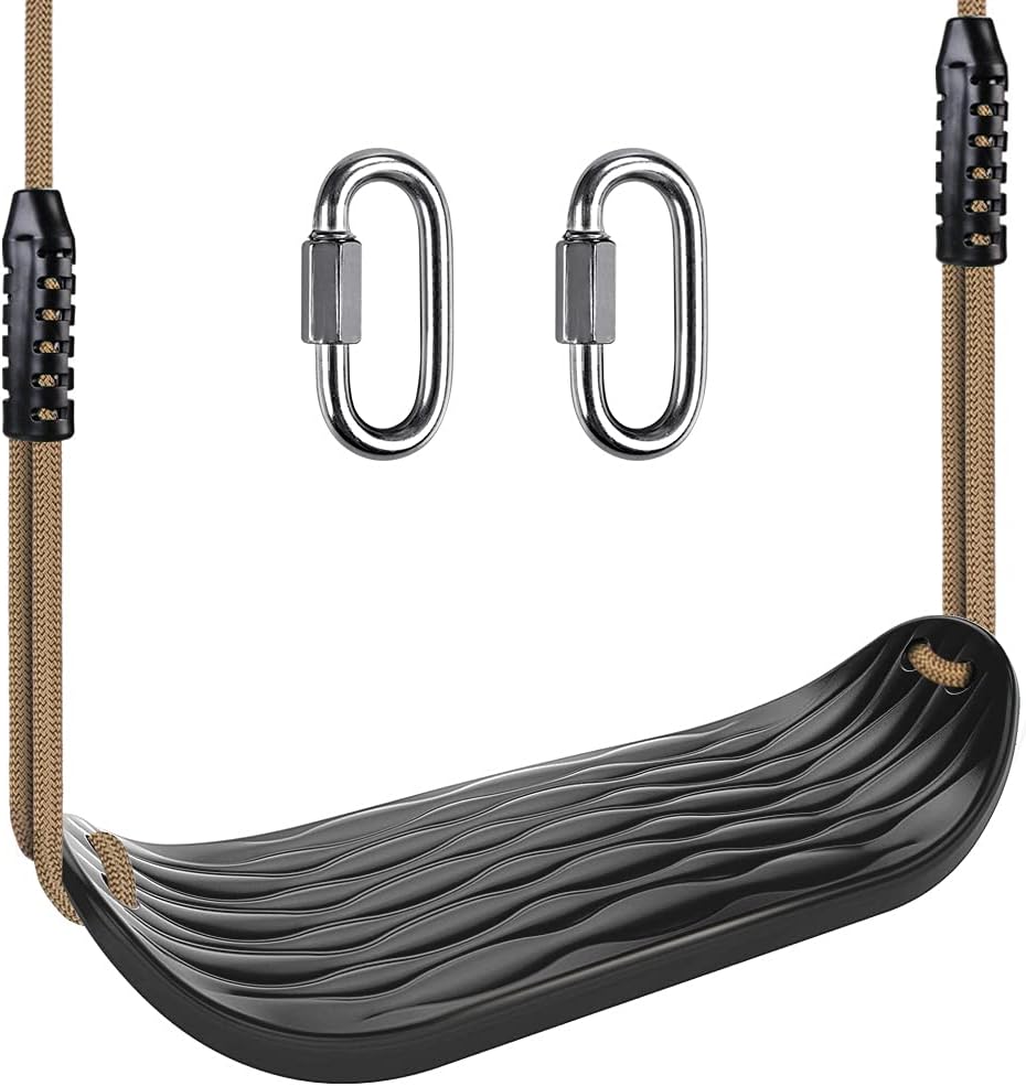 SELEWARE Plastic Swing Seat, Non Slip Tree Swing Set with 8ft Adjustable Rope and 2 Carabiners, Heavy Duty Playground Swing Set Accessories for Kid Indoor Outdoor Backyard, Black