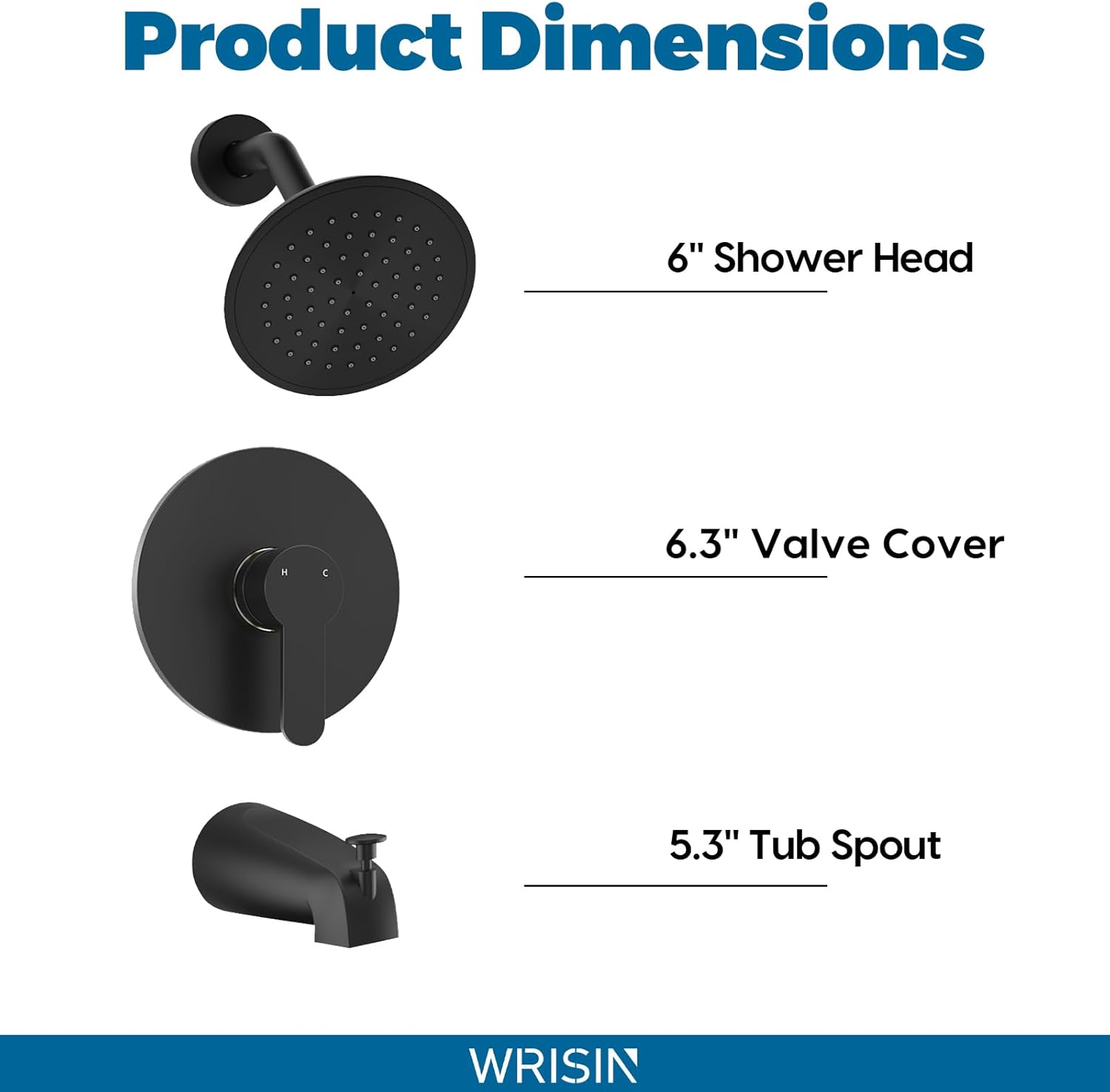 Black Shower Faucet Set with Tub Spout, Black Shower Head and Handle Set, Bathtub Faucet Set with 6 Inch High-Pressure Rain Showerhead