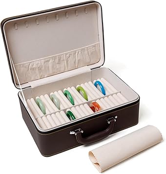 Bracelet Jewelry Box, 35x24.5x13.5cm 36 Slot Faux Leather Bangle Box with Handle Lid, Jade Bracelets Display Case for Retail Stores Dresser Engagement
