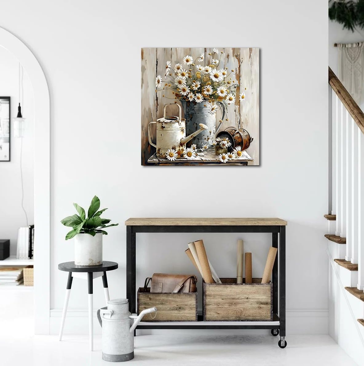 LAIART Farmhouse retro daisy wall decorative wall art rustic picture canvas printing