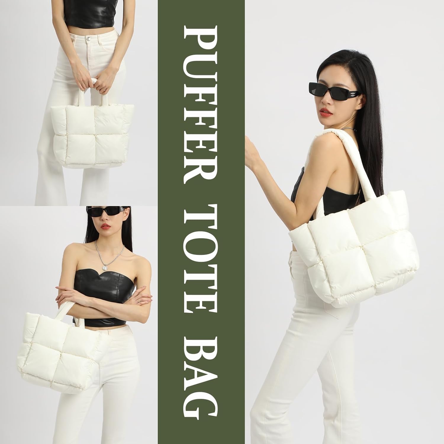 Puffer Tote Bag Soft Puffy Purses for Women Winter Light Down Cotton Padded Quilted Puff Shoulder Handbags | Puffer, Soft, Puffy, Winter, Light, Down Cotton - Image 3