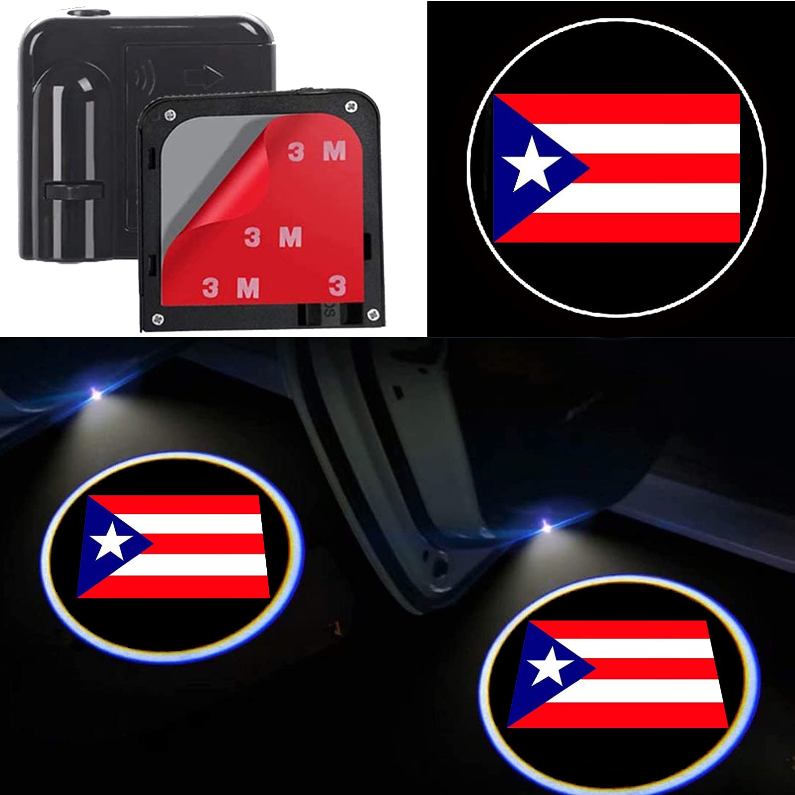 Liuzhi 2Pcs Car Door Projector Logo Light for Puerto Rico Flag , Universal Wireless Courtesy LED Ghost Shadow Lights Welcome Lamp Suitable fit All Models (Puerto Rico Flag)