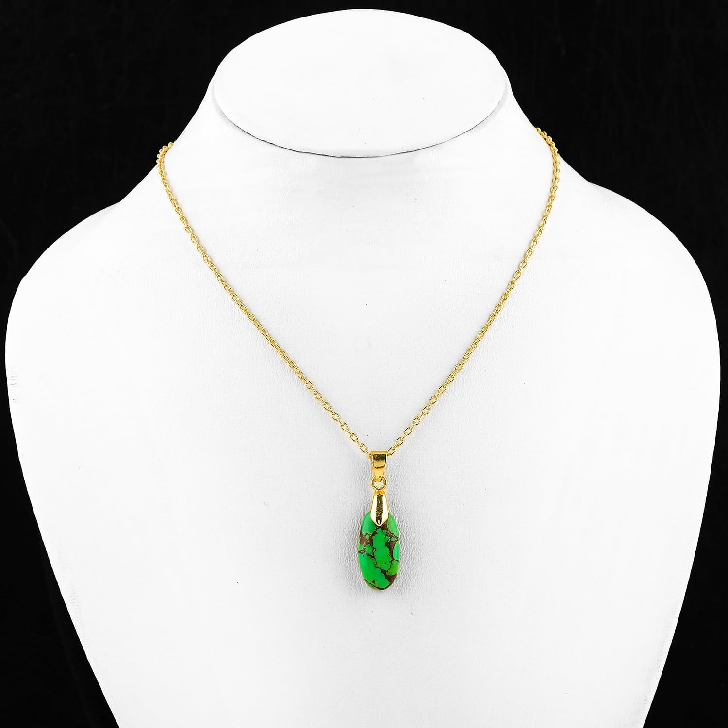 Natural Gemstone Pendant Necklace, Polished Oval Cabochon Stone, Handmade Bohemian Jewelry, Gold Plated Healing Crystals Necklace for Women, Size-18" - Image 5