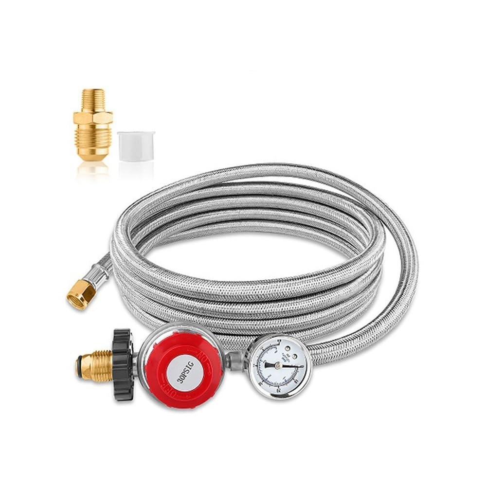 Aundhegrtt High Pressure Propane Regulator Hose Assembly 0-30 PSI for Smoker Fire Pit Turkey Fryer Burner 12FT