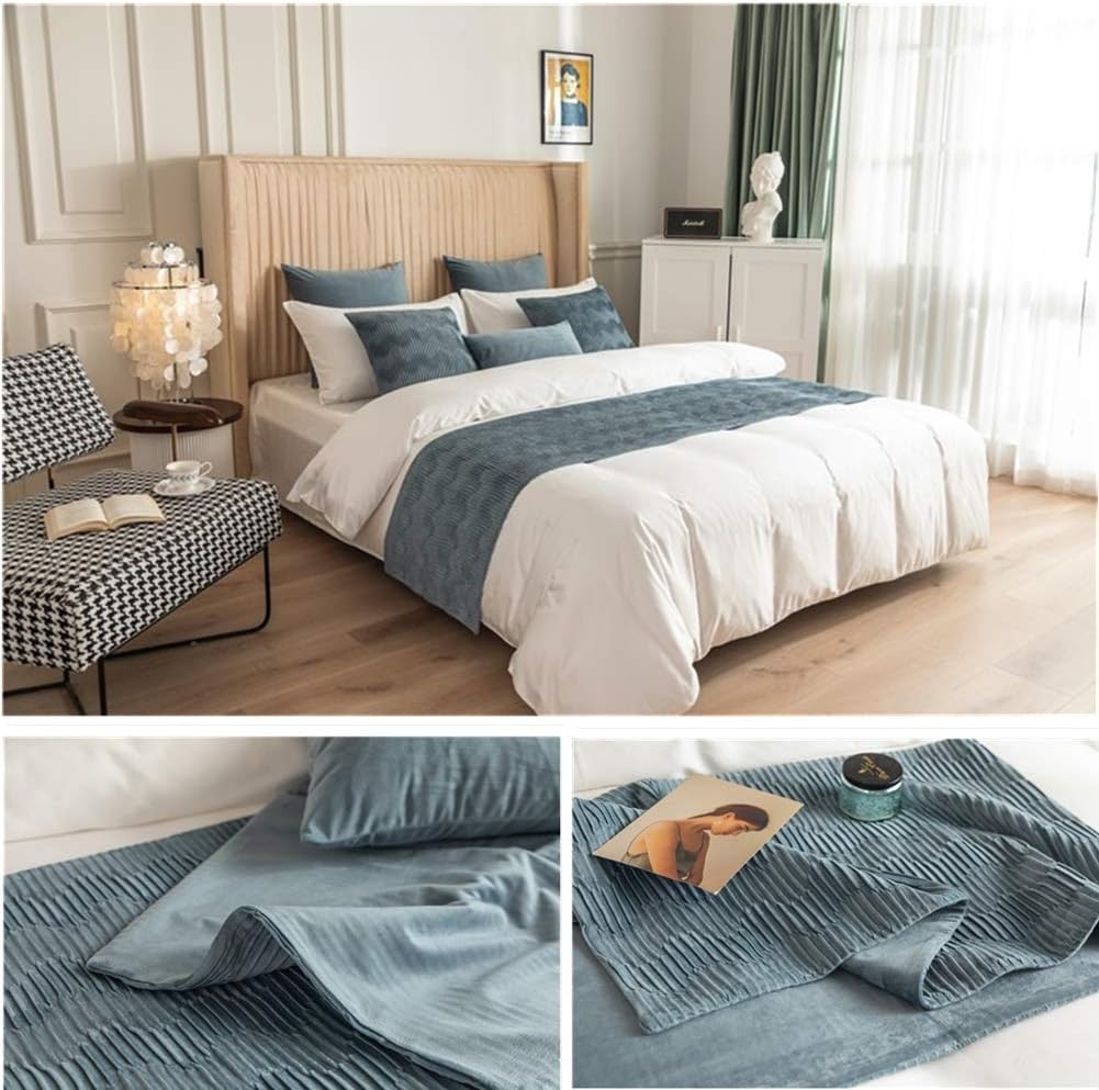 Twelve Bed Runner King Bed Scarfs Light Luxury Solid Bedding Scarf Protection for Home Hotel Decor Haze Blue (45x240cm)