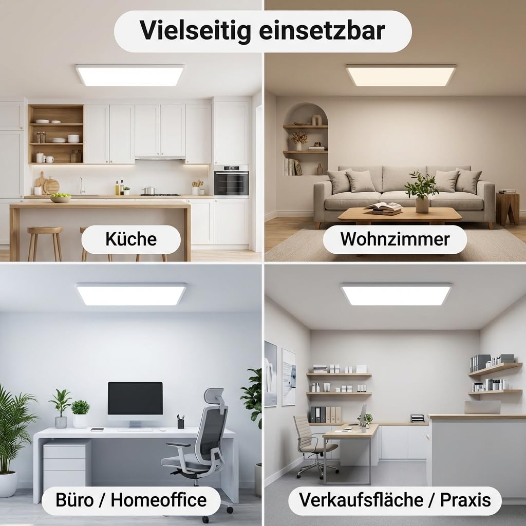 LED Panel Deckenleuchte weiß rechteckig flach 90x60cm CCT 3000-6500K variable Lichtfarbe, dimmbar, mit Fernbedienung, integriertes Netzteil, flimmerfrei IP20 L895xB585XH28mm