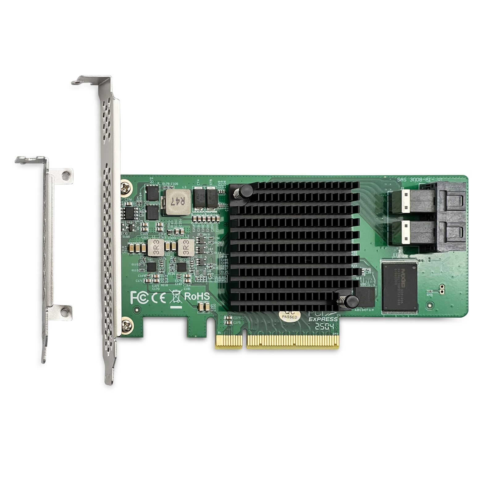 Scheda controller PCIe interno 12G, scheda HBA SATA+SAS a 8 porte 12Gb/s, chip 3008 di Broadcom, PCI Express 3.0 X8, 2 porte mini SAS SFF-8643, come 9300-8I con staffa a basso profilo