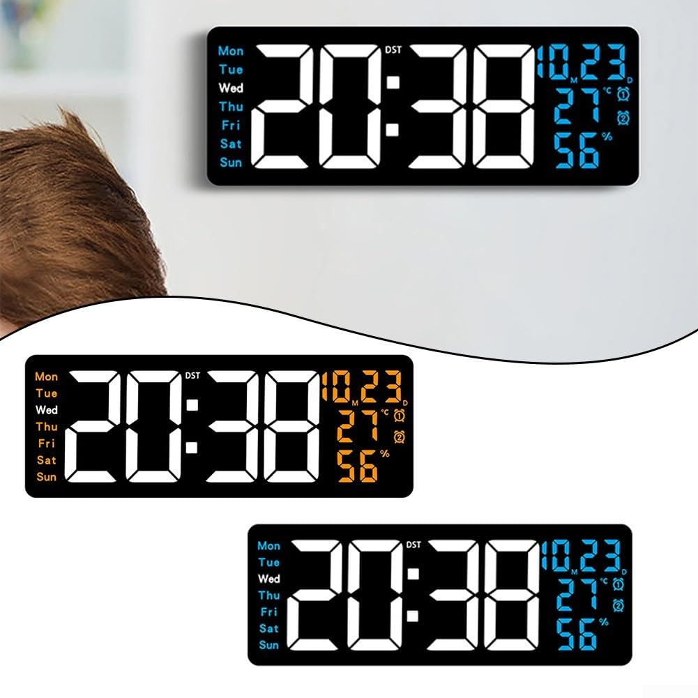 41,1 cm LED-Wanduhr, digitale multifunktionale LED-Uhr, Fernbedienung, automatische Helligkeit, Dimmer, Wanduhren für Wohnzimmer (orange)