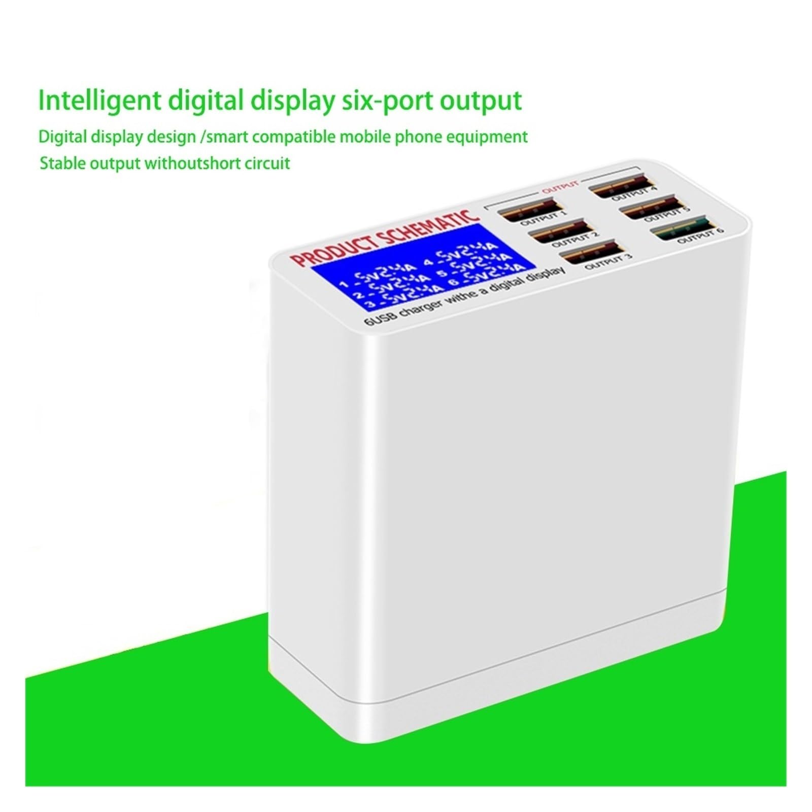 Stacja ładowania, Stacja ładująca USB z wyświetlaczem LCD 6 portów stacjonarna ładowarka do telefonu komórkowego inteligentne szybkie ładowanie do smartfonów Tablet PC(896 5USB QC3.0)