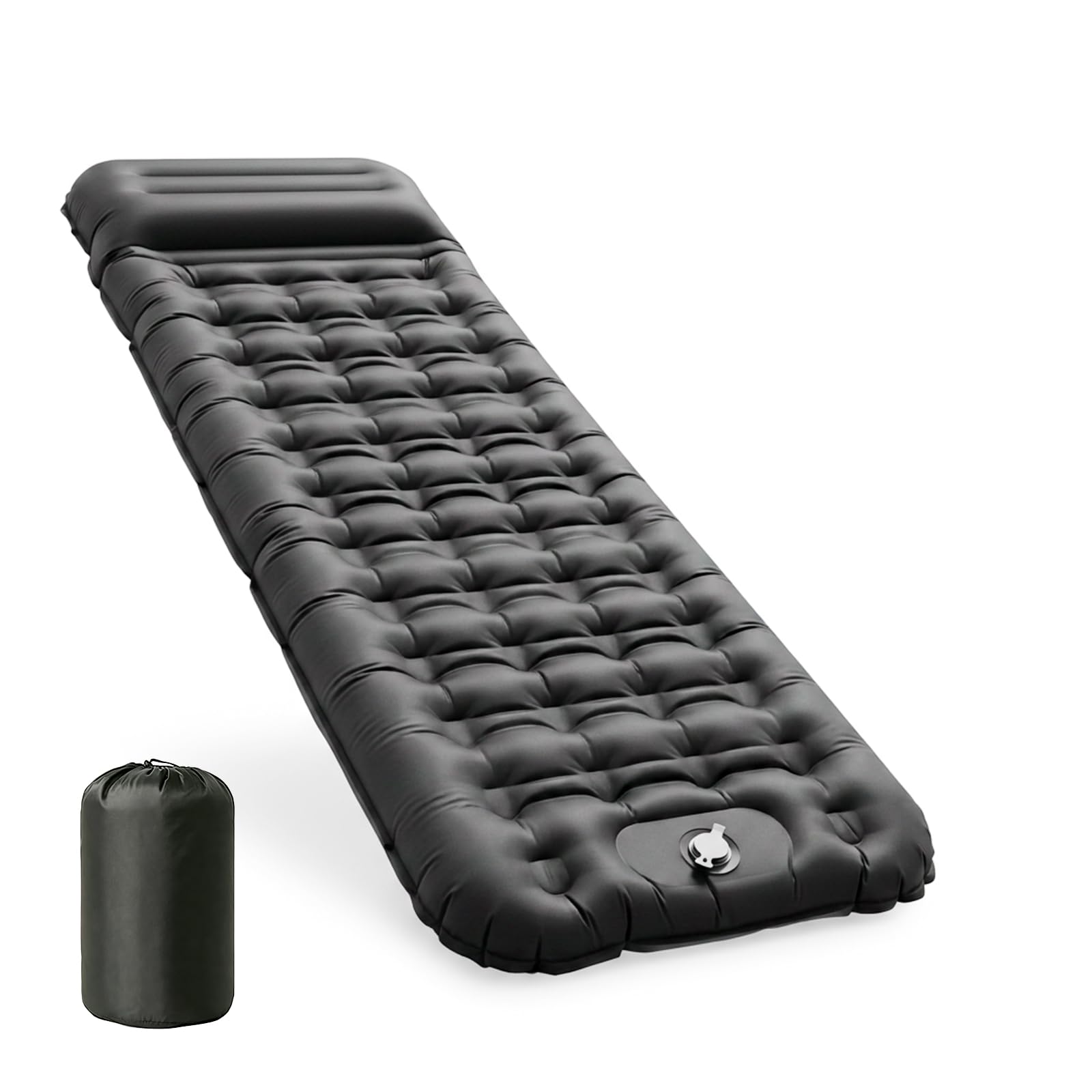 Matelas Camping Gonflable 12 cm Résistant à l'eau Ultra Léger avec Pompe à Pied et Oreiller Intégré Noir