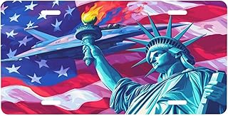 Front License Plate for Car Designs American Flag Statue Liberty License Plate Cover Holder for Women Men Metal Aluminum Decorative Accessory Vanity Tag Standard 6 X 12 in - 4 Holes
