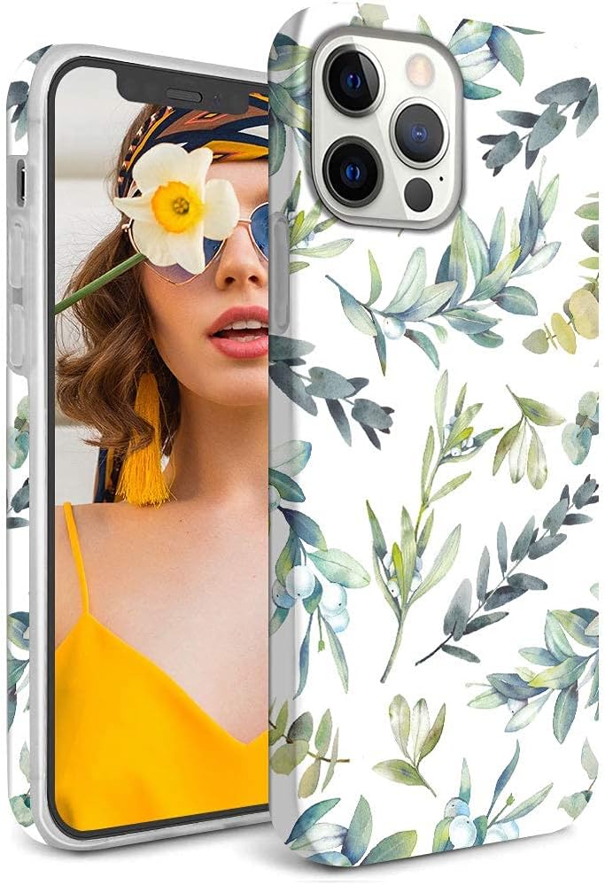 hepix iPhone 12 Pro Max Case Leaf for Women iPhone 12 Pro Max Phone case Leaves Botanical, iPhone 12 Promax Tropical Leaf Plant Matte IMD Protective White Cover for iPhone 12 Pro Max 6.7 inch 2020