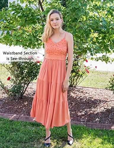 Image of Dokuritu Women's Beach Crochet Lace Maxi Dress Solid Color Summer Vacation Wedding Guest Spaghetti Strap Long Dress