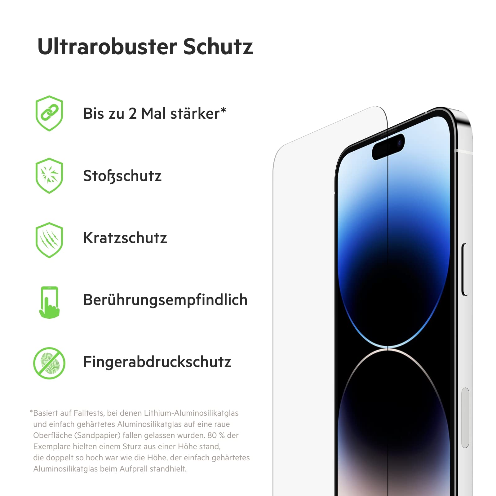 Belkin UltraGlass iPhone 14 Pro Max Displayschutz, antimikrobielle Beschichtung, einfache blasenfreie Aufbringung mit enthaltener Positionierungsschale, in Tests nachgewiesener Härtegrad von 9H
