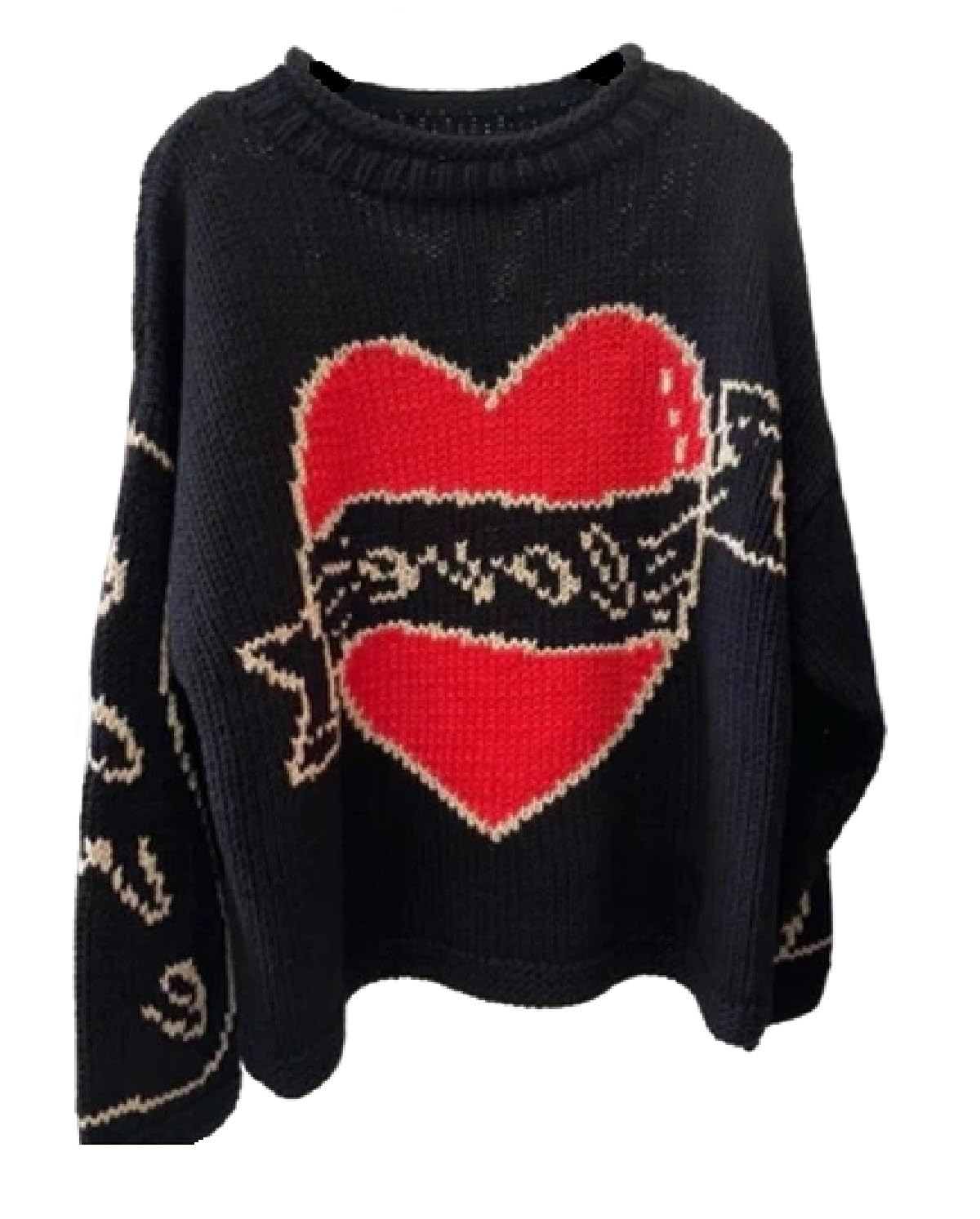 Womens Love Black Heart Wool Sweater Warm Wonderful Pullover