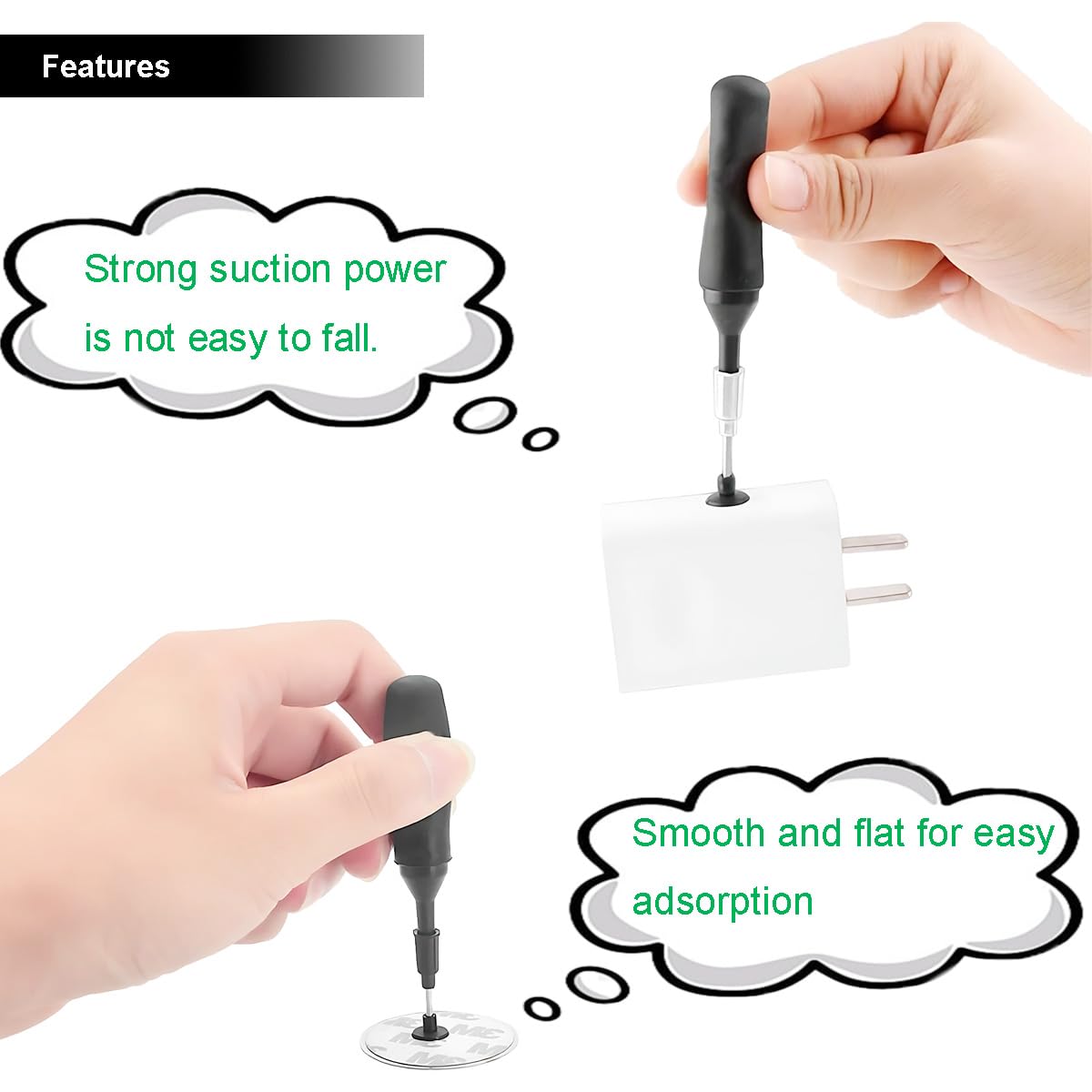 2 pezzi Penna aspirante a vuoto Estrattore IC IC Pick up Tool Chip Remover Tool Circuit Board estrattore di chip con punte di aspirazione Coppe di aspirazione Scatola di immagazzinaggio