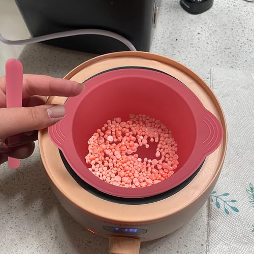Miniatura 2 de Cuenco de cera de silicona antiadherente para depilación con espátula de cera (rosa)