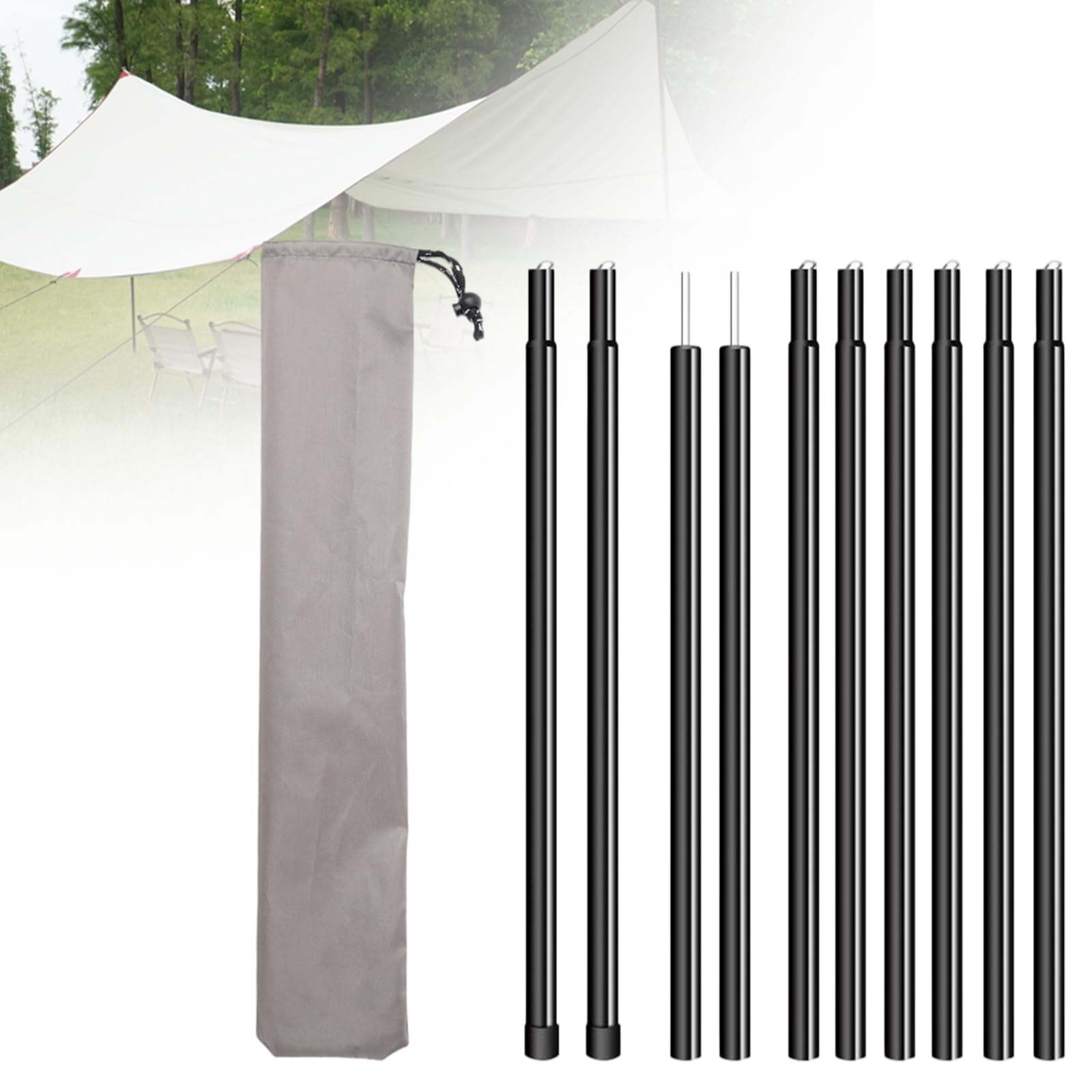 PORFOYO Lot de 2 Barres de Tente télescopiques avec Sac de Rangement - Barres de Tente réglables - pour auvent, Caravane, Camping