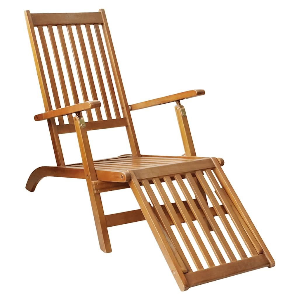 Tumbona de jardín de madera de acacia con reposapiés ajustable, plegable, ergonómica, resistente a la intemperie, para terraza, balcón, piscina, ideal para relajarse y acampar con reposabrazos
