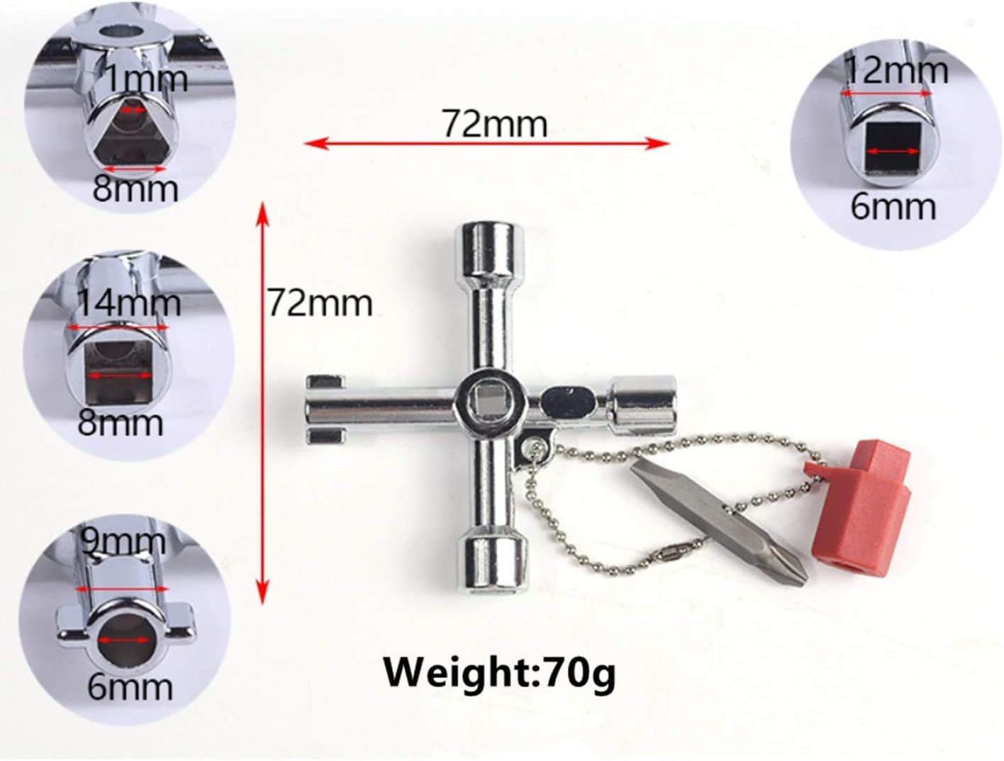 4 Way Cross Key Multi-Functional 4 in 1 Universal Utilities Key with Bit Zinc Alloy Plumbers Electricians Tools, Electrical Cupboard Box, Train Door, Water Meter Valve Gas Electric Meter Cabinets etc