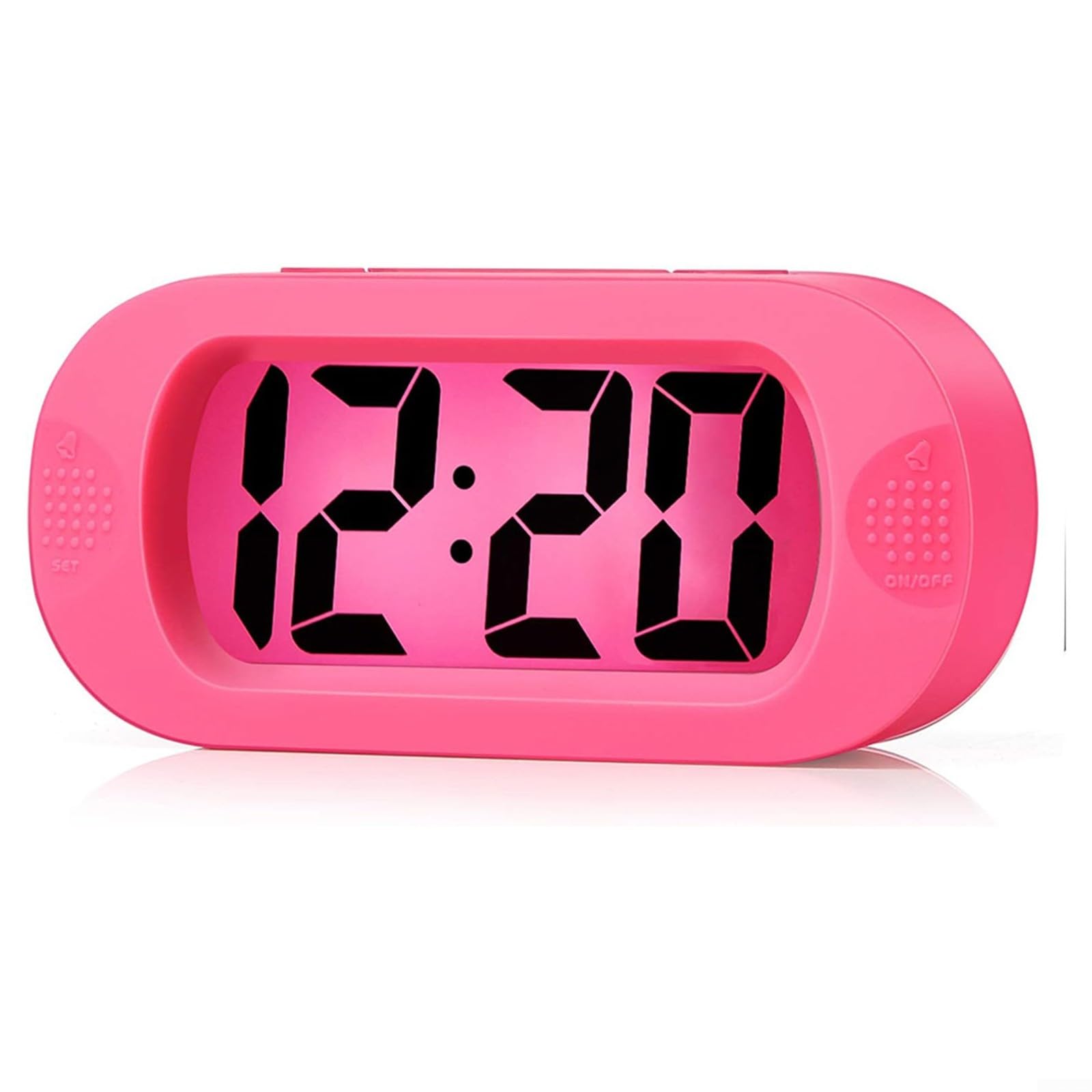 Large Digital LCD Alarm Clock with Snooze and Night Light, Easy to Read Display, Protective Silicone Cover, 12/24 Hour Format, USB or for battery Powered, Portable for Travel,(pink)