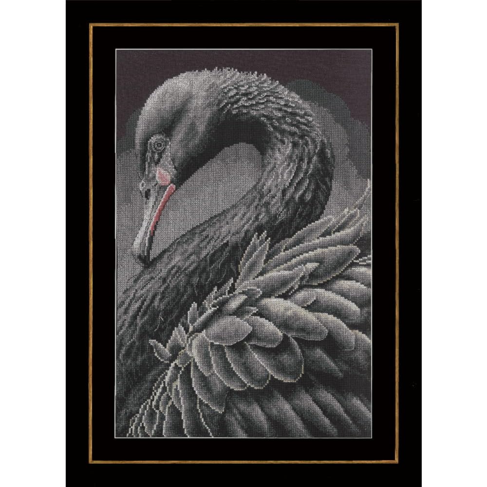 LANARTE Kreuzstich Stickpackungen Gezählter Kreuzstichbilder Set SCHWARZER SCHWAN Wanddekoration Handarbeit Set für Erwachsene 28 x 43 cm DIY Deko Bastelset Handwerker Kreative Geschenkset