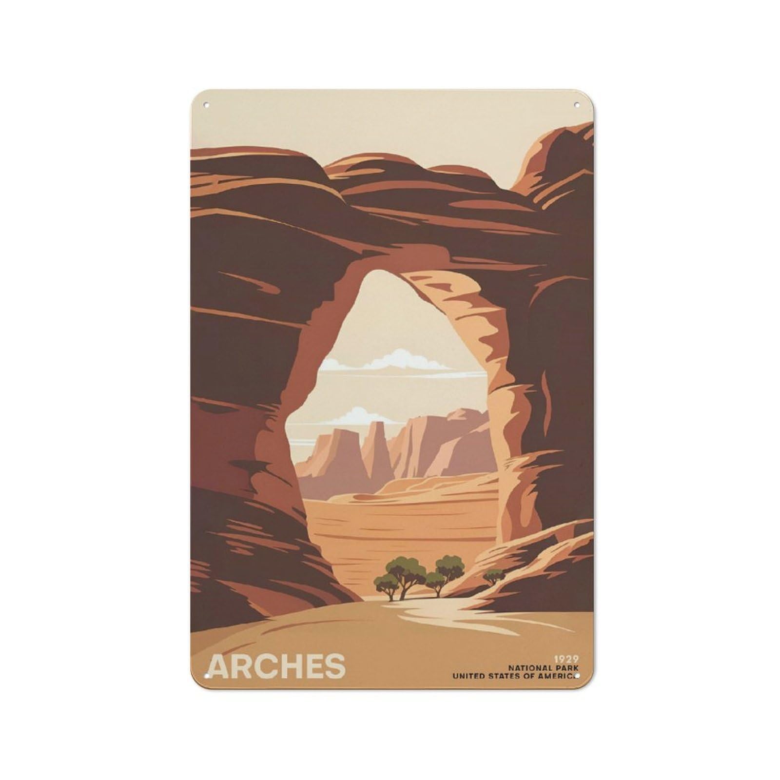 Junmoney Style-3 Tin Wall Plaque 30X20cm With Arches National Park Print For Garage Wall, Suited To People Furnishing A Garage