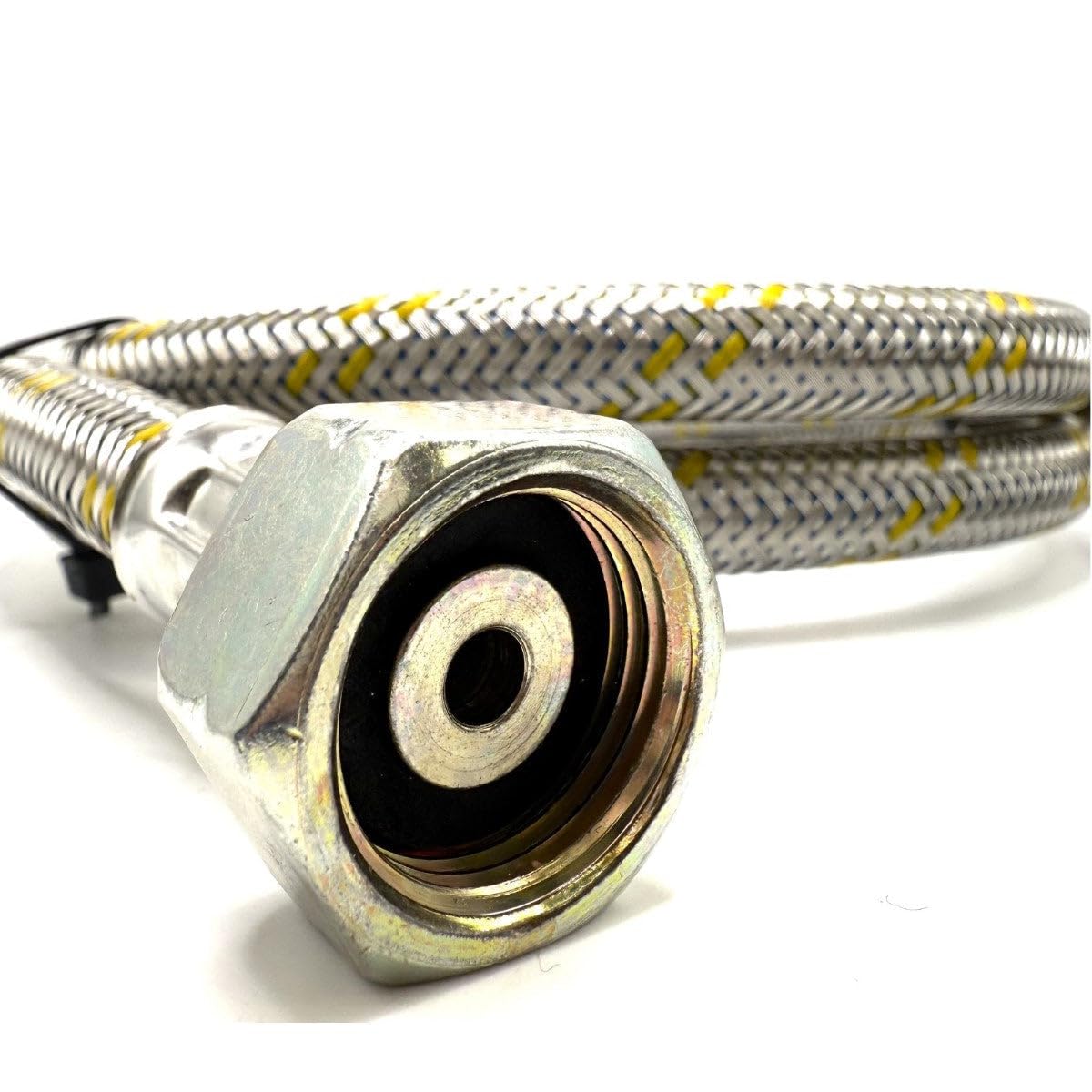 Tuyau de gaz flexible renforcé en acier inoxydable 1,0 m - 21,8 mm LH - Connecteurs bidirectionnels - Tuyau GPL/propane pour caravane, camping-car, barbecue et restauration